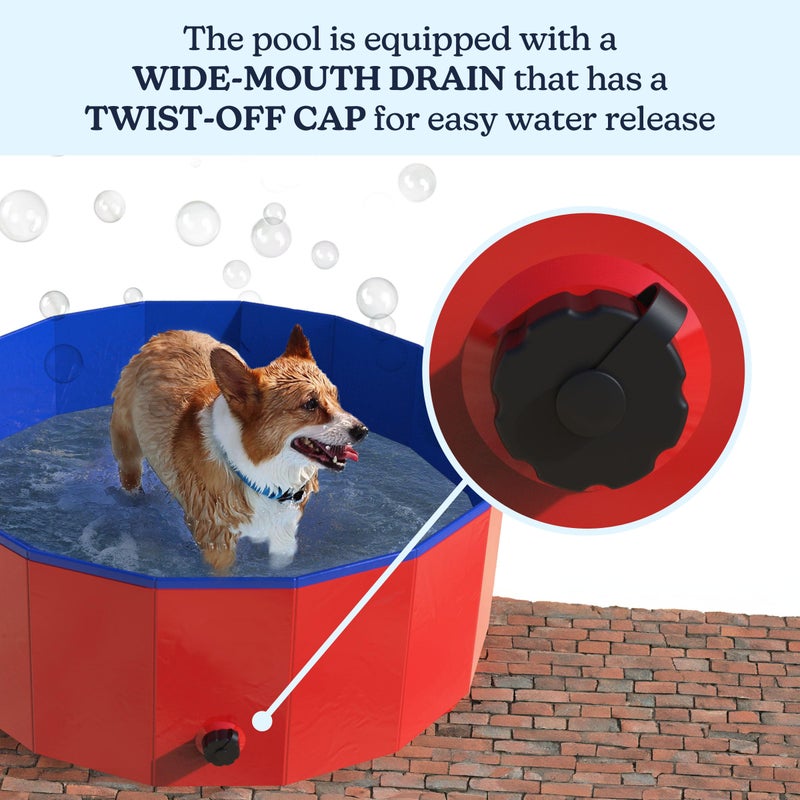 PETMAKER Foldable Dog Pool - 30.5x12in Pet Pool - Durable PVC Outdoor Pool with Drain for Grooming, Bathing, or Play - Kiddie Pool for Dogs by PETMAKER (Red) - Image 2